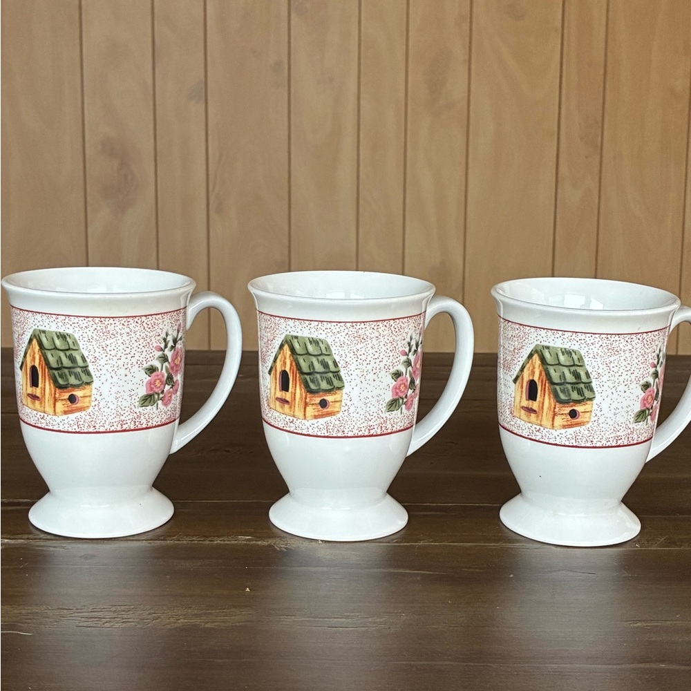 Gibson Footed Mug set of 3 Home Sweet Home Pattern Discontinued